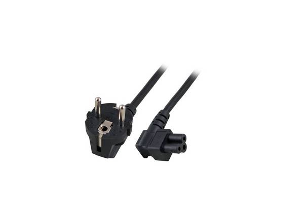 EFB-voedingskabel, beschermingscontact 90°-C5 90°, zwart, 3,0 m, 3x0,75 mm