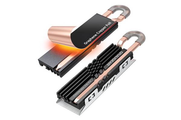 GRAUGEAR G-M2HS07-GC koelsysteem voor M.2 NVMe SSD-computers, warmtepijpkit, zwart, 1 stuk.