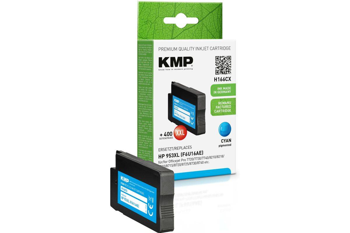 KMP cartridge HP 953XL (F6U16AE) cyaan 2000 p. H166 hybride chip bijgevuld-0