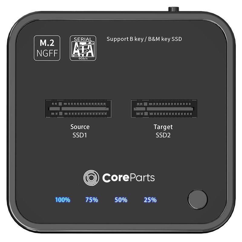 CoreParts USB3.2 Type C (10 Gbps) SATA M.2 SSD-kloner, dockingstation voor M.2 SATA naar M.2 SATA met kloonfunctie - De-2