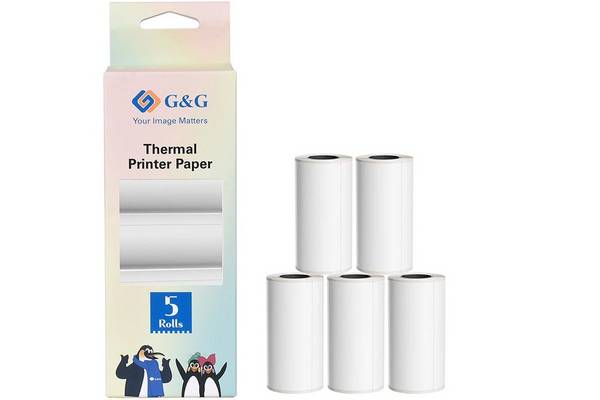 G&G thermisch papier, 5 vellen, 57x30 mm, zelfklevend, 3,8 m lang