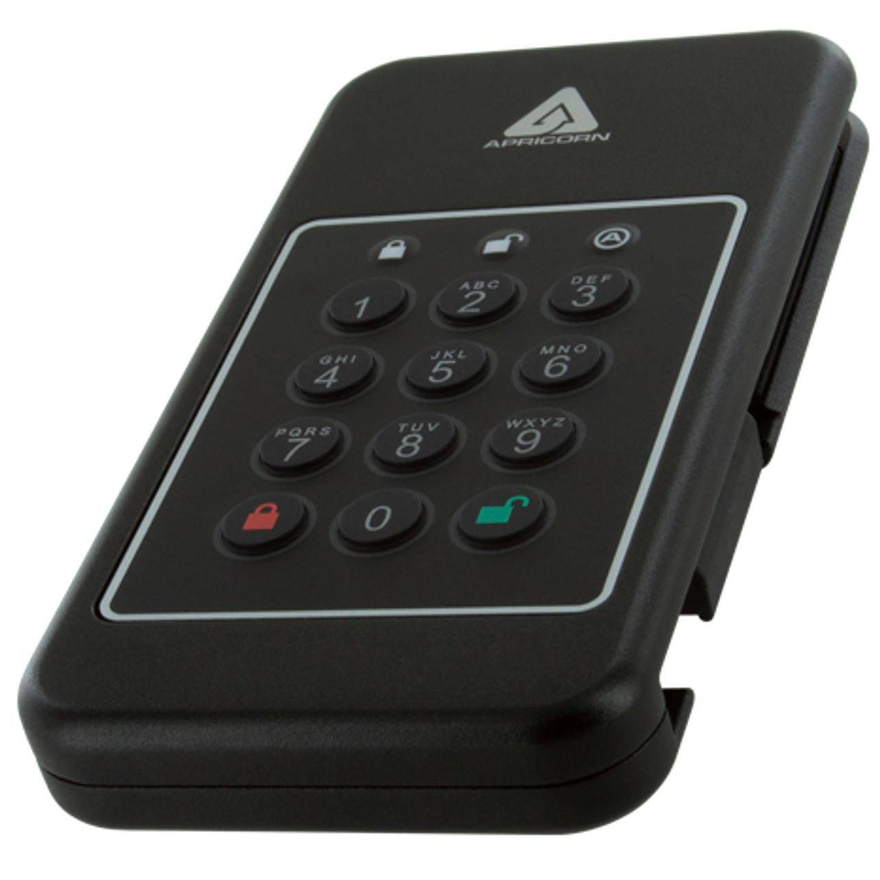 Apricorn 2TB SSD, USB 3.2 Gen.1 Type-C, 8MB buffer, 1000Mbps, AES 256 XTS, pincode-authenticatie, schokbestendig tot 150-4