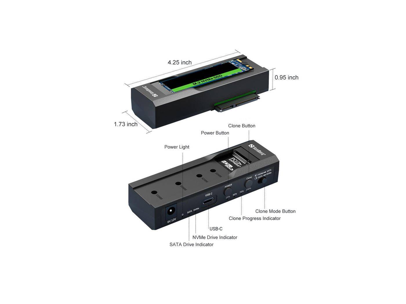 Sandberg USB 3.2 Cloner en Dock voor M2 + NVMe + SATA-4