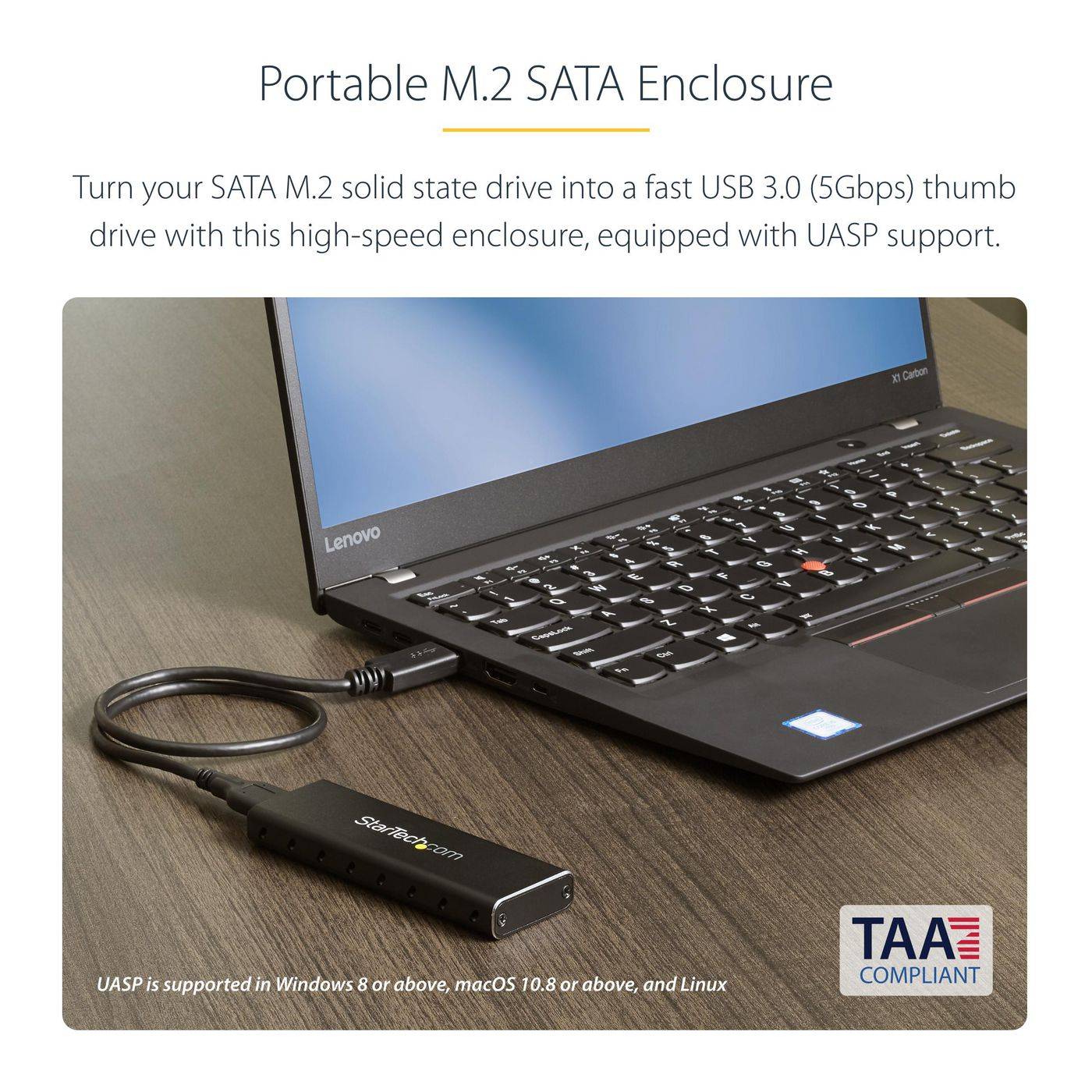 Symboolafbeelding voor StarTech.com M.2 SSD aluminium behuizing naar USB 3.0 (5 Gbps) met UASP - Zwart - M.2 NGFF SATA met B-key & B+M-key - Ex