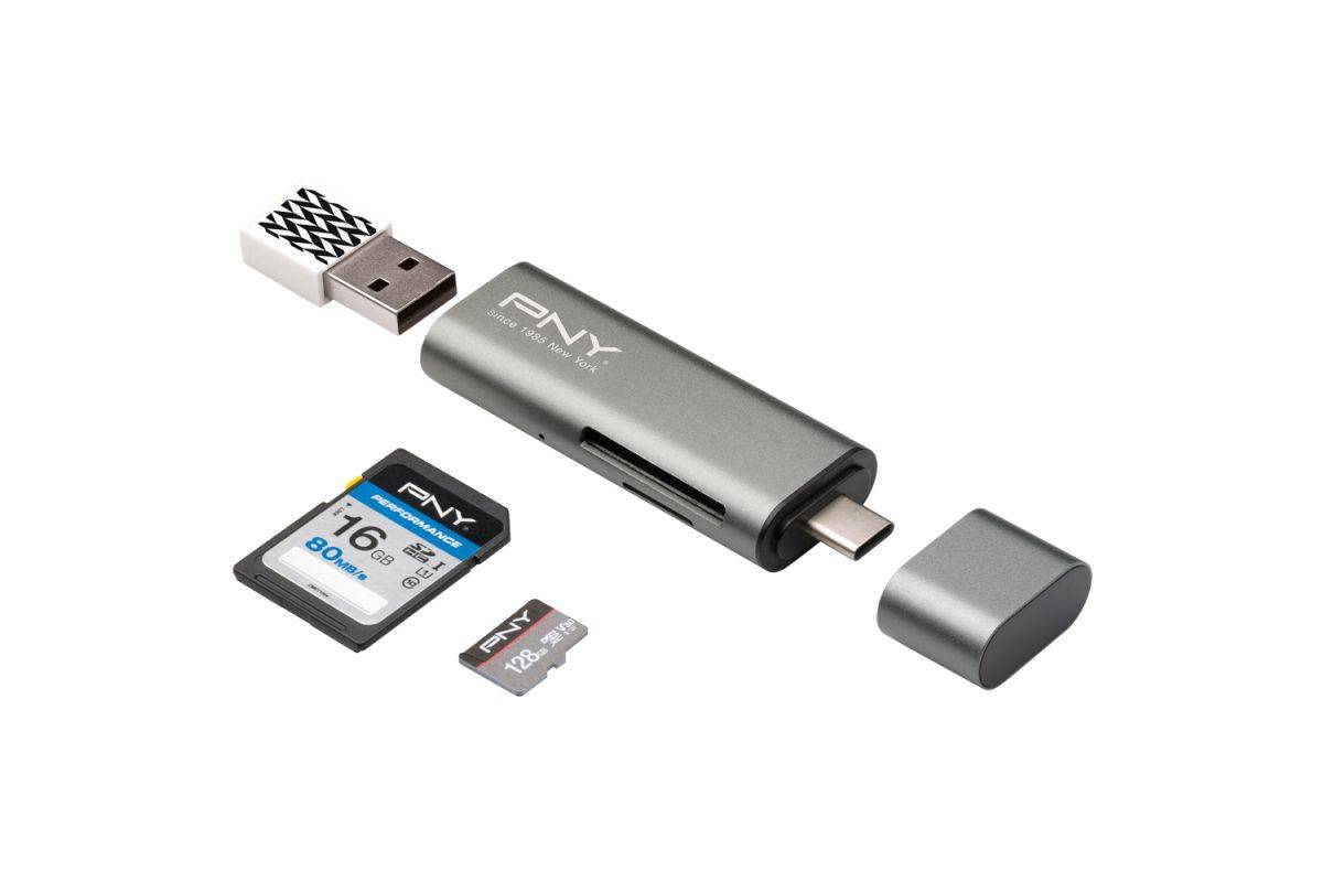 PNY R-TC-UA-3N1E01-RB geheugenkaartlezer USB 3.2 Gen 1 (3.1 Gen 1) Type-C Metallic-0