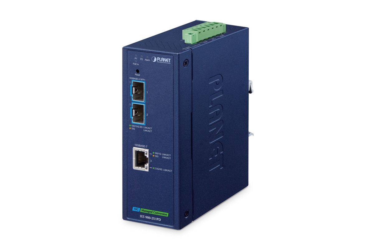 PLANET IP40 Industriële 2-poorts netwerkmediaconverter 10000 Mbit/s Blauw-0