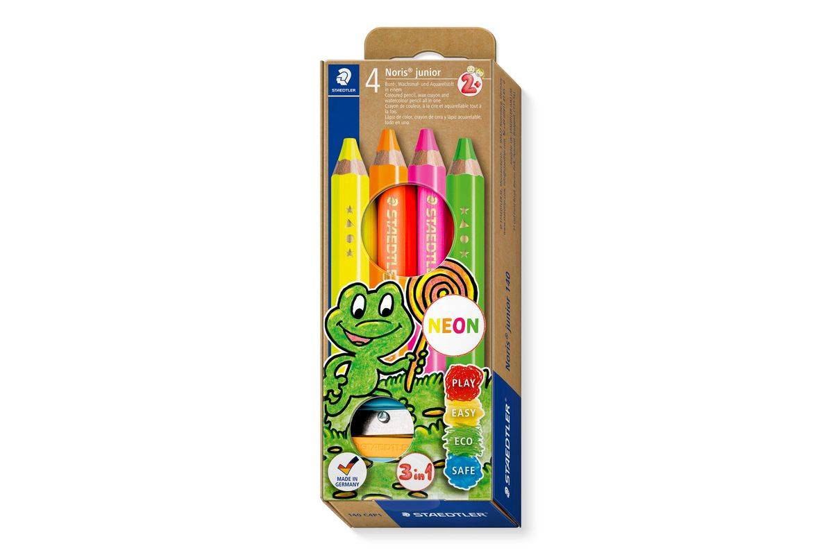 STAEDTLER Noris junior neonkleurige kleurpotloden, 4 kleuren + puntenslijper-1