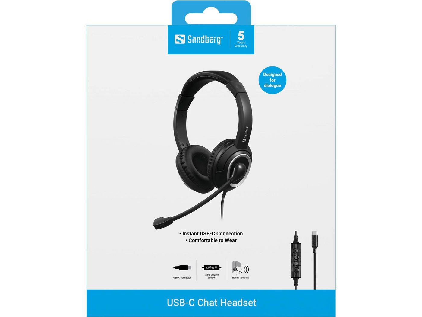 Sandberg USB-C Chat Headset wordt aangesloten op een USB-Cpoort van uw computer.-4