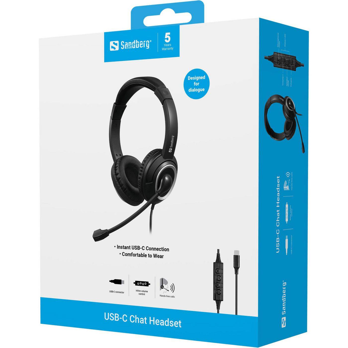 Symboolafbeelding voor Sandberg USB-C Chat Headset wordt aangesloten op een USB-Cpoort van uw computer.