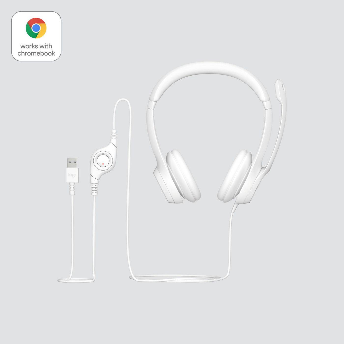 Symboolafbeelding voor Logitech H390 On Ear headset Kabel Stereo Grijswit Ruisonderdrukking (microfoon) Headset, Volumeregeling, Microfoon uits