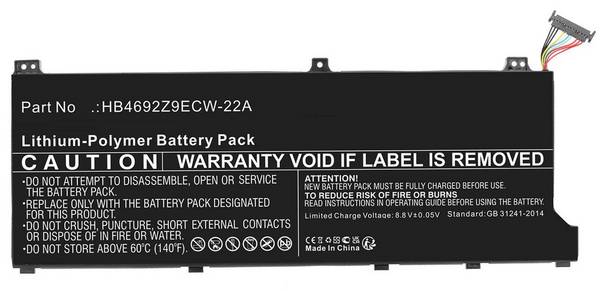 CoreParts-accu voor Huawei notebooks en laptops: 46,20 Wh Li-polymeer, 7,7 V, 6000 mAh, zwart.