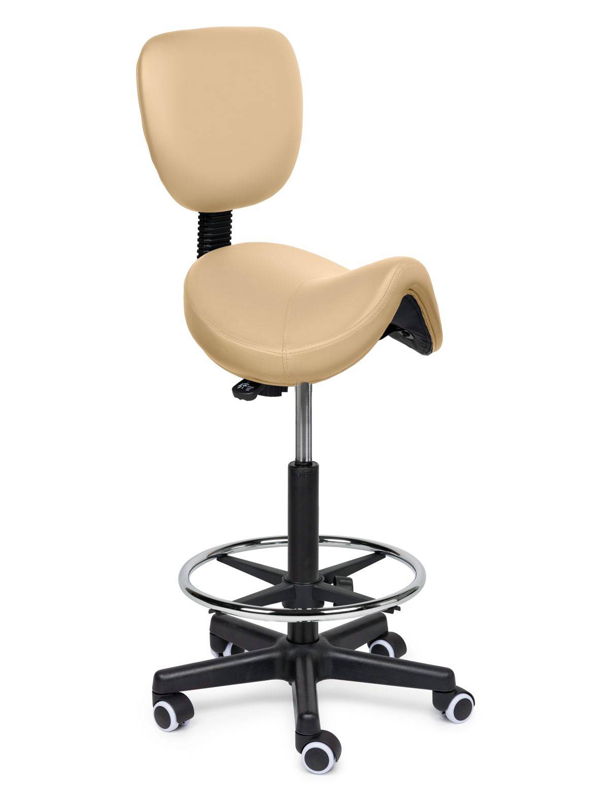 Ergonomische Zadelkruk met Rugleuning Comfort Beige op Wielen-0