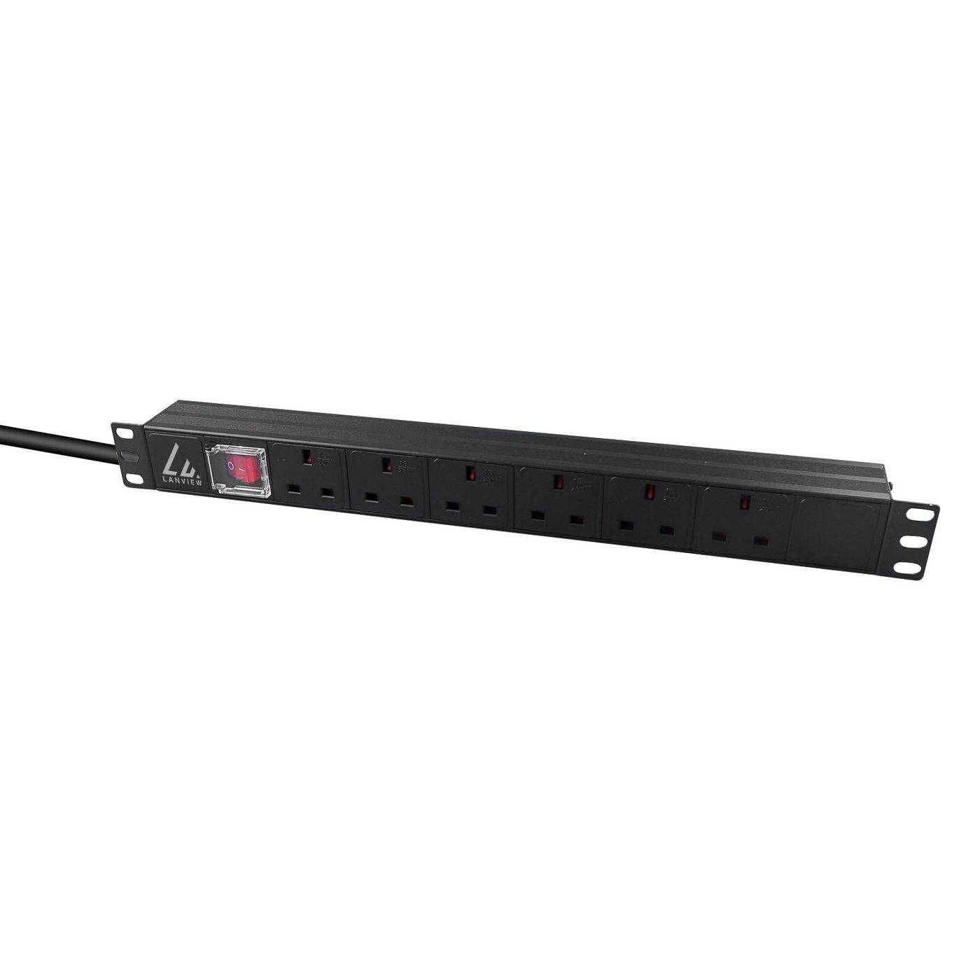 Lanview 19" rackmount stroomverdeler, 3m, 1U 13A met 6 x UK stopcontacten-1