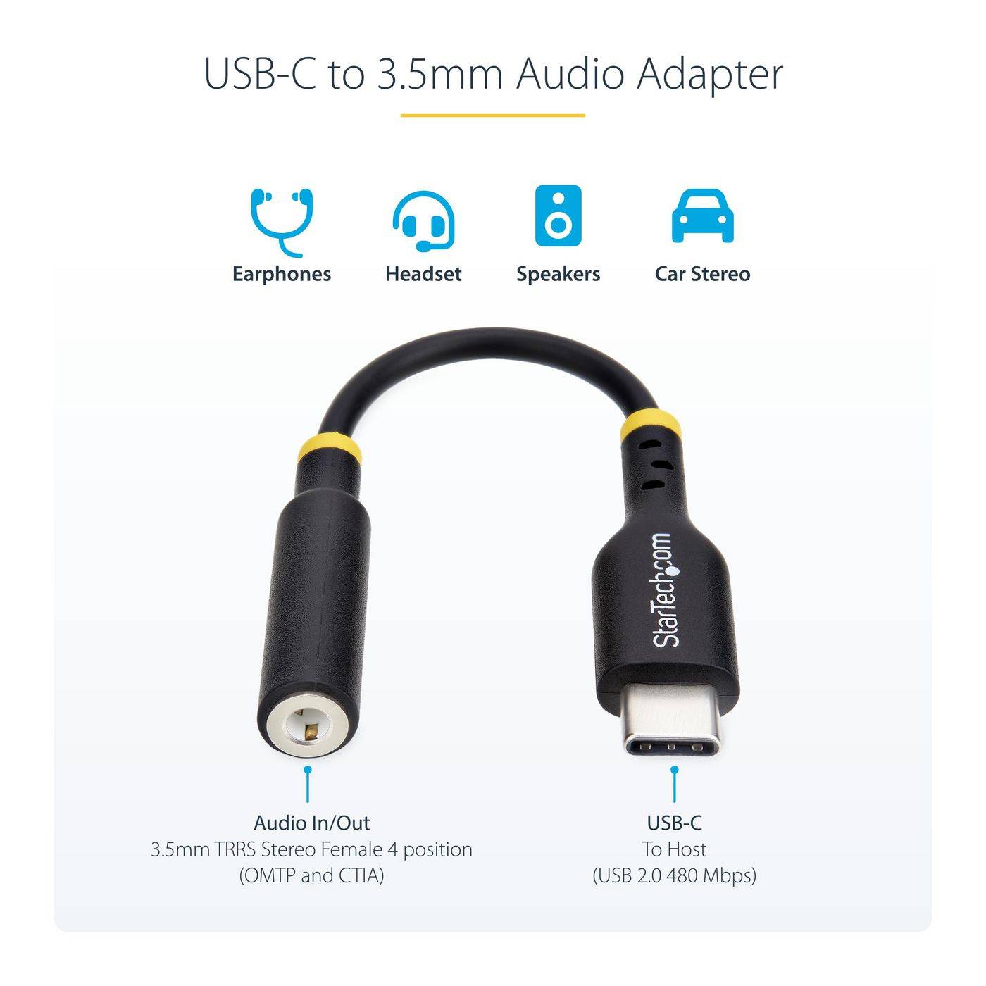 Symboolafbeelding voor StarTech.com 5 inch (12,7 cm) USB-C naar 3,5 mm TRRS hoofdtelefoon-/headset-aansluiting audioadapter, 32-bits DAC, USB-C
