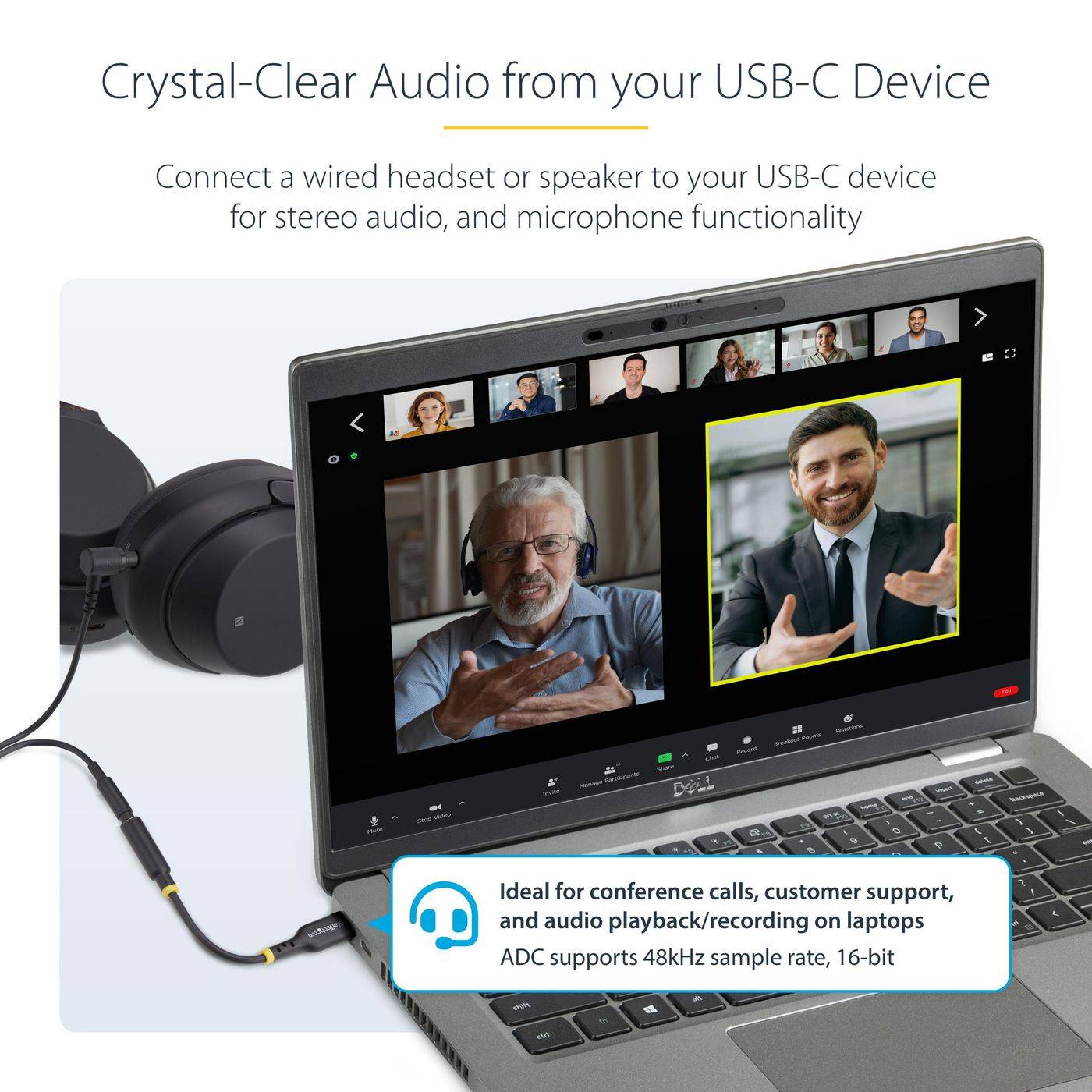 Symboolafbeelding voor StarTech.com 5 inch (12,7 cm) USB-C naar 3,5 mm TRRS hoofdtelefoon-/headset-aansluiting audioadapter, 32-bits DAC, USB-C