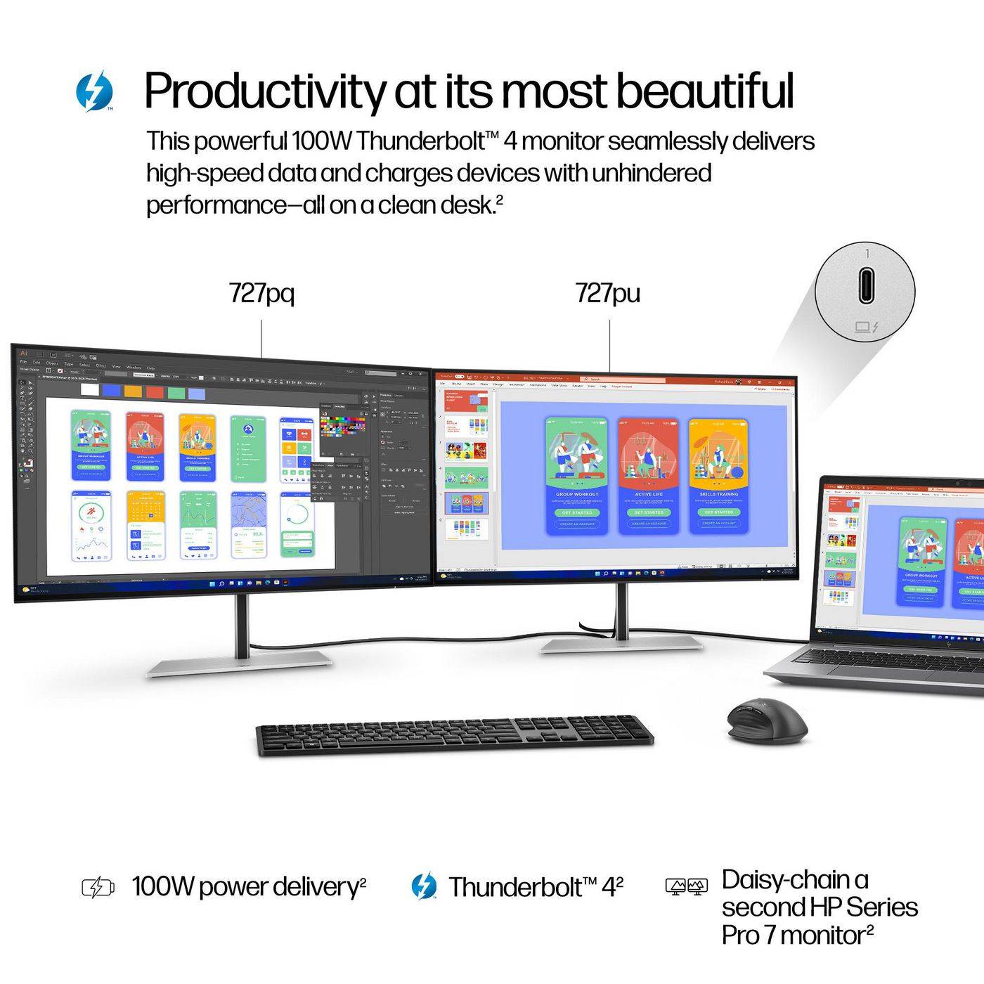 HP Series 7 Pro 27 inch QHD Thunderbolt 4-monitor - 727pu-4