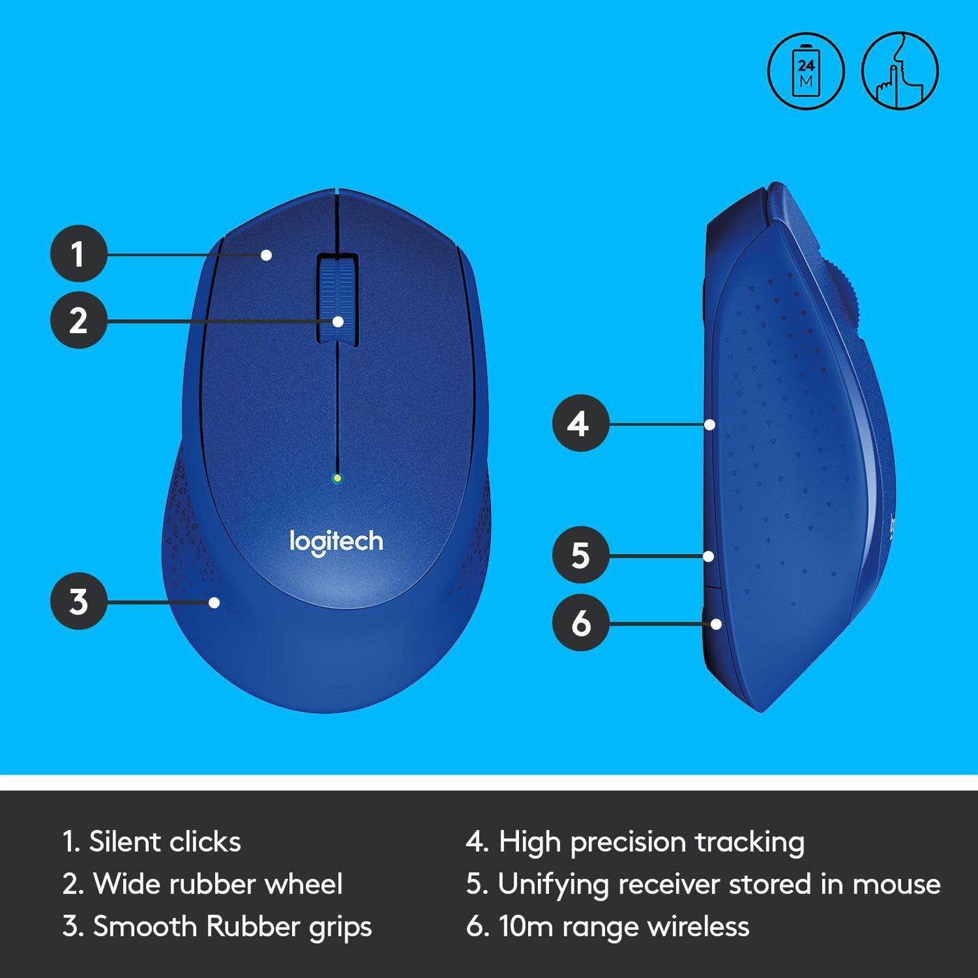 Symboolafbeelding voor Logitech M330 Silent Plus Muis Radiografisch Optisch Blauw 3 Toetsen 1000 dpi