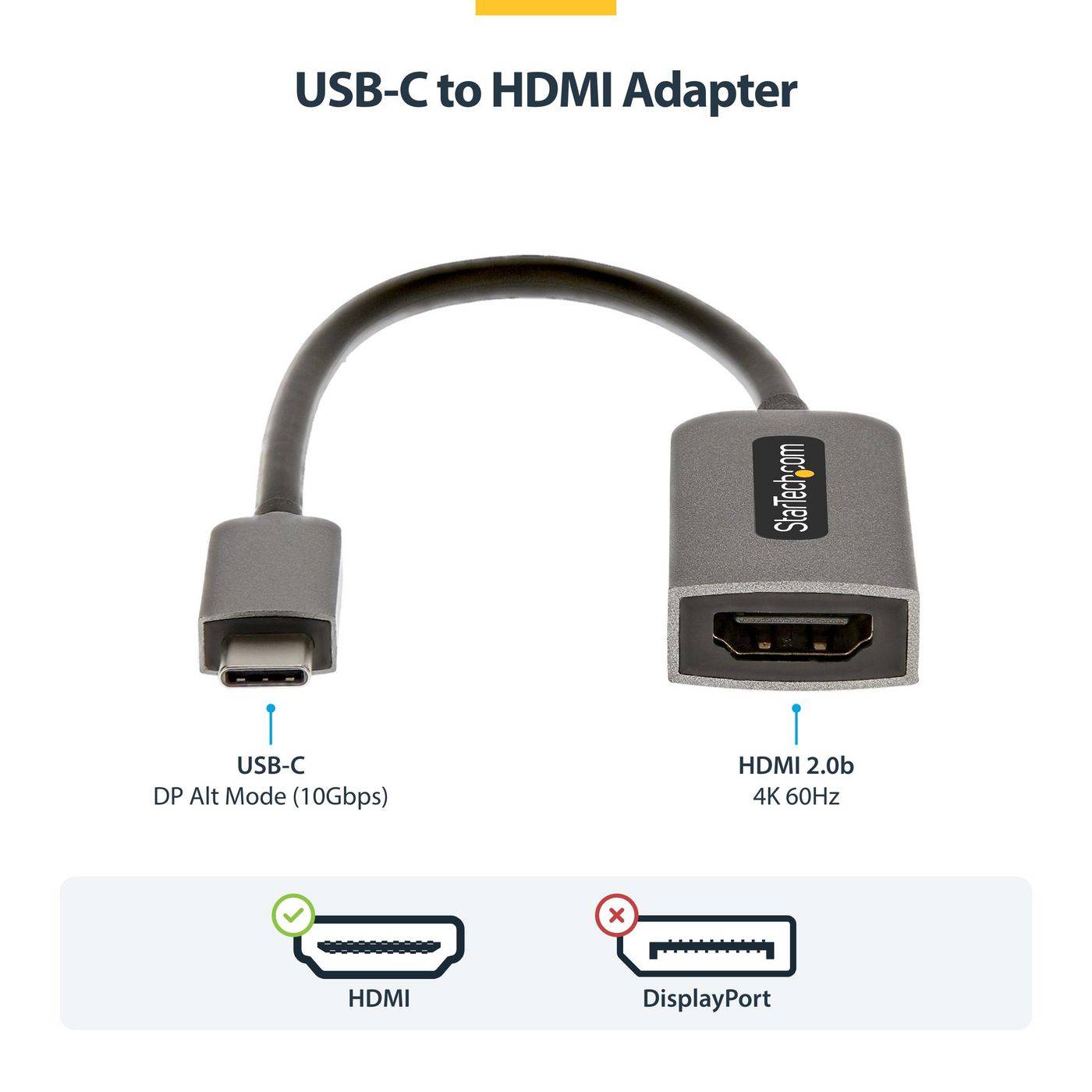 StarTech.com USB-C naar HDMI-adapter, 4K 60Hz video, HDR10, USB-C naar HDMI-monitordongle, compatibel met USB4 / Thunder-6
