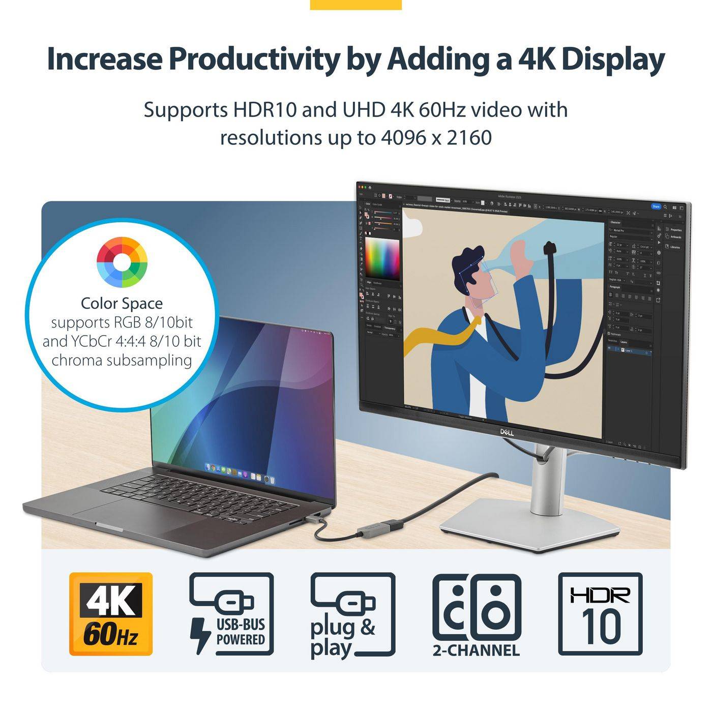 Symboolafbeelding voor StarTech.com USB-C naar HDMI-adapter, 4K 60Hz video, HDR10, USB-C naar HDMI-monitordongle, compatibel met USB4 / Thunder