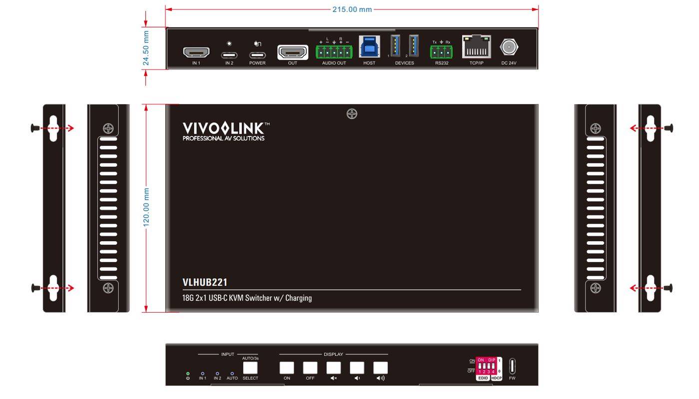 Symboolafbeelding voor Vivolink 4K 2x1 Vergaderruimte HUB + Switcher met zachte Codec & CEC