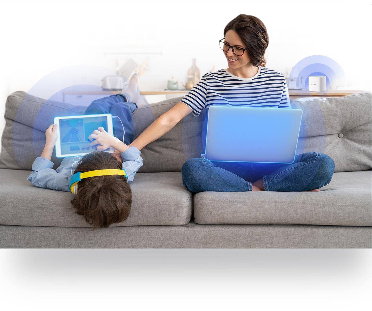 Symboolafbeelding voor D-Link 2,4 GHz tot 300 Mbps, 5 GHz tot 1201 Mbps, 2 x 2,4G WLAN interne antennes, 2 x 5G WLAN interne antennes, 200 g, 1