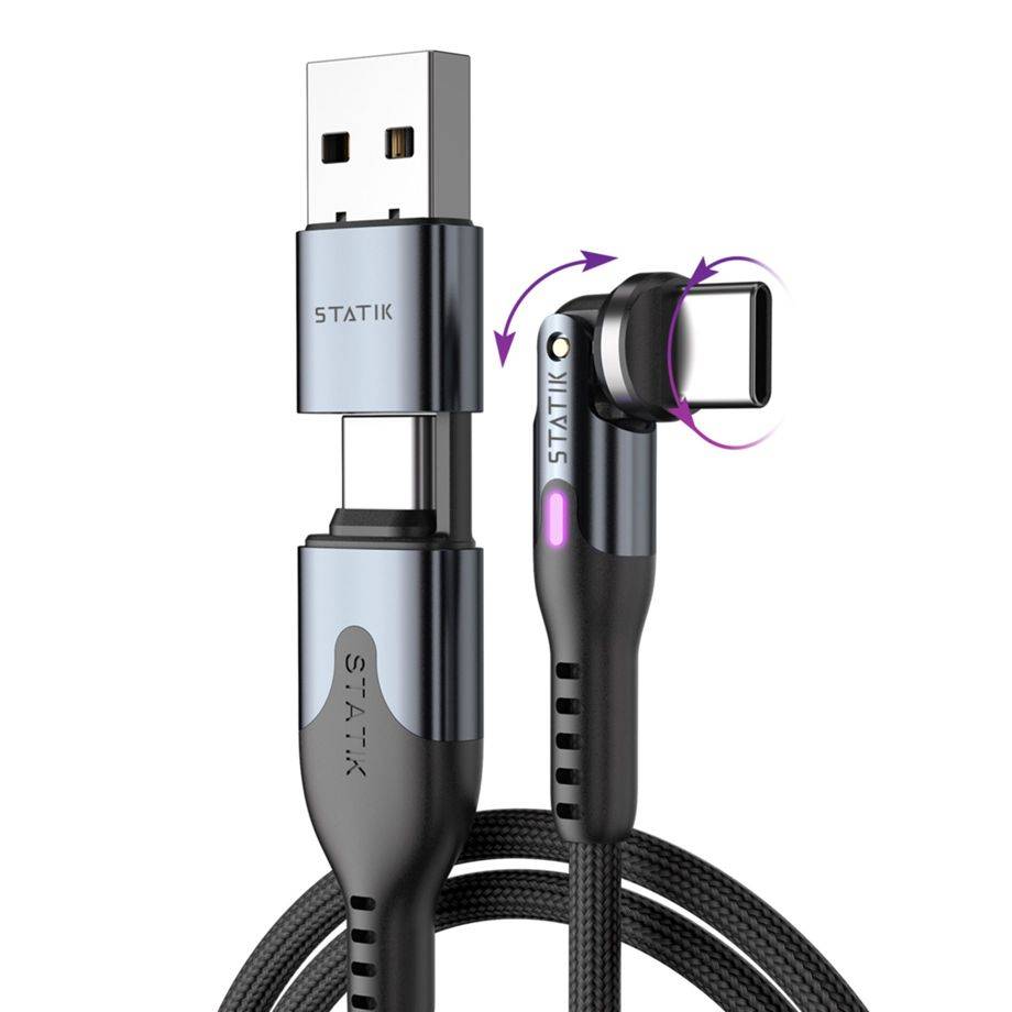 STATIK PowerPivot Pro gevlochten draaibare USB-C-kabel zwart 3m-0