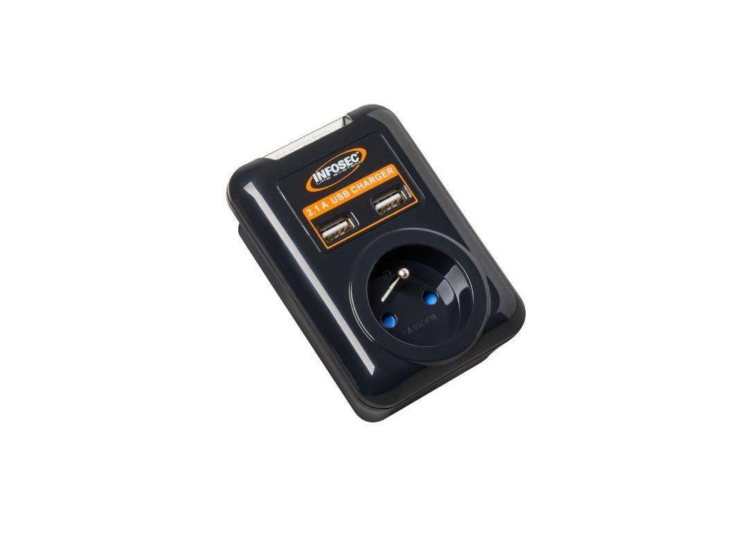 Infosec overspanningsbeveiliging met 1 stopcontact en USB-aansluiting-0