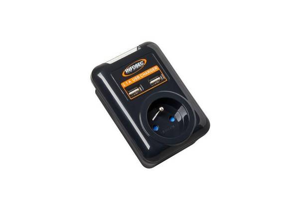 Infosec overspanningsbeveiliging met 1 stopcontact en USB-aansluiting
