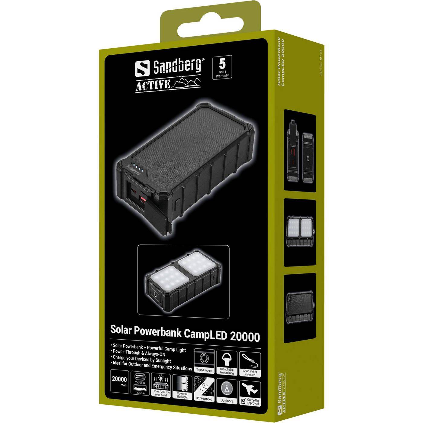 Symboolafbeelding voor Sandberg Solar Powerbank CampLED 20000mAh is gemaakt voor degenen die extra stroom nodig hebben