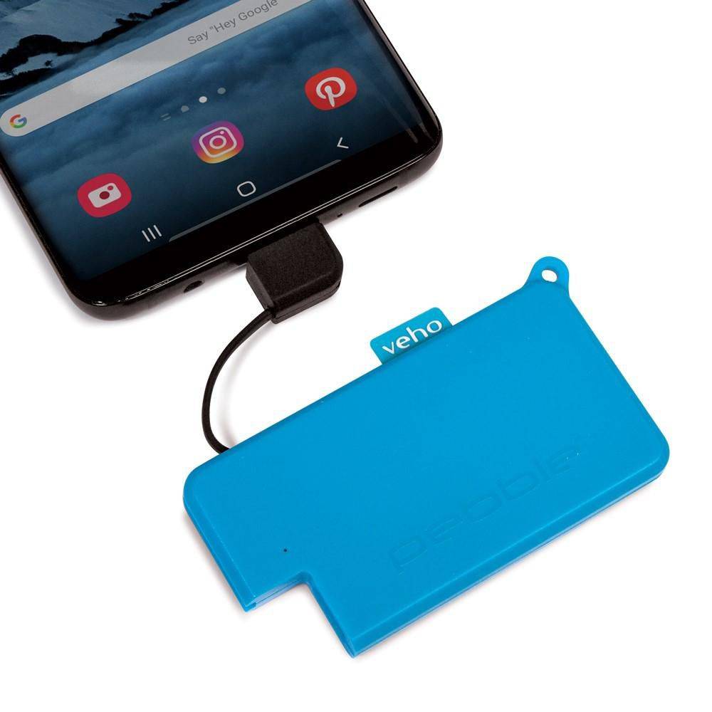 Veho Pebble Pokket 1000mAh microformaat powerbank met sleutelhanger - Blauw-1