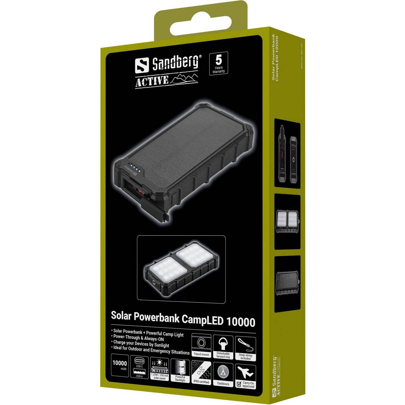 Symboolafbeelding voor Sandberg Solar Powerbank CampLED 10000mAh is je trouwe metgezel wanneer avontuur roept
