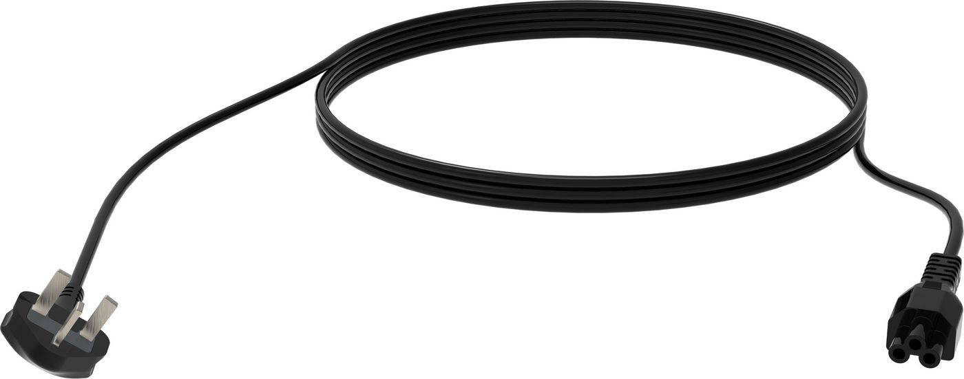 Vision BS 1363 (Britse stekker) naar IEC 60320 C5 (klaverblad), 3 meter, 7,1 mm, 13 A, 250 V, zwart-0