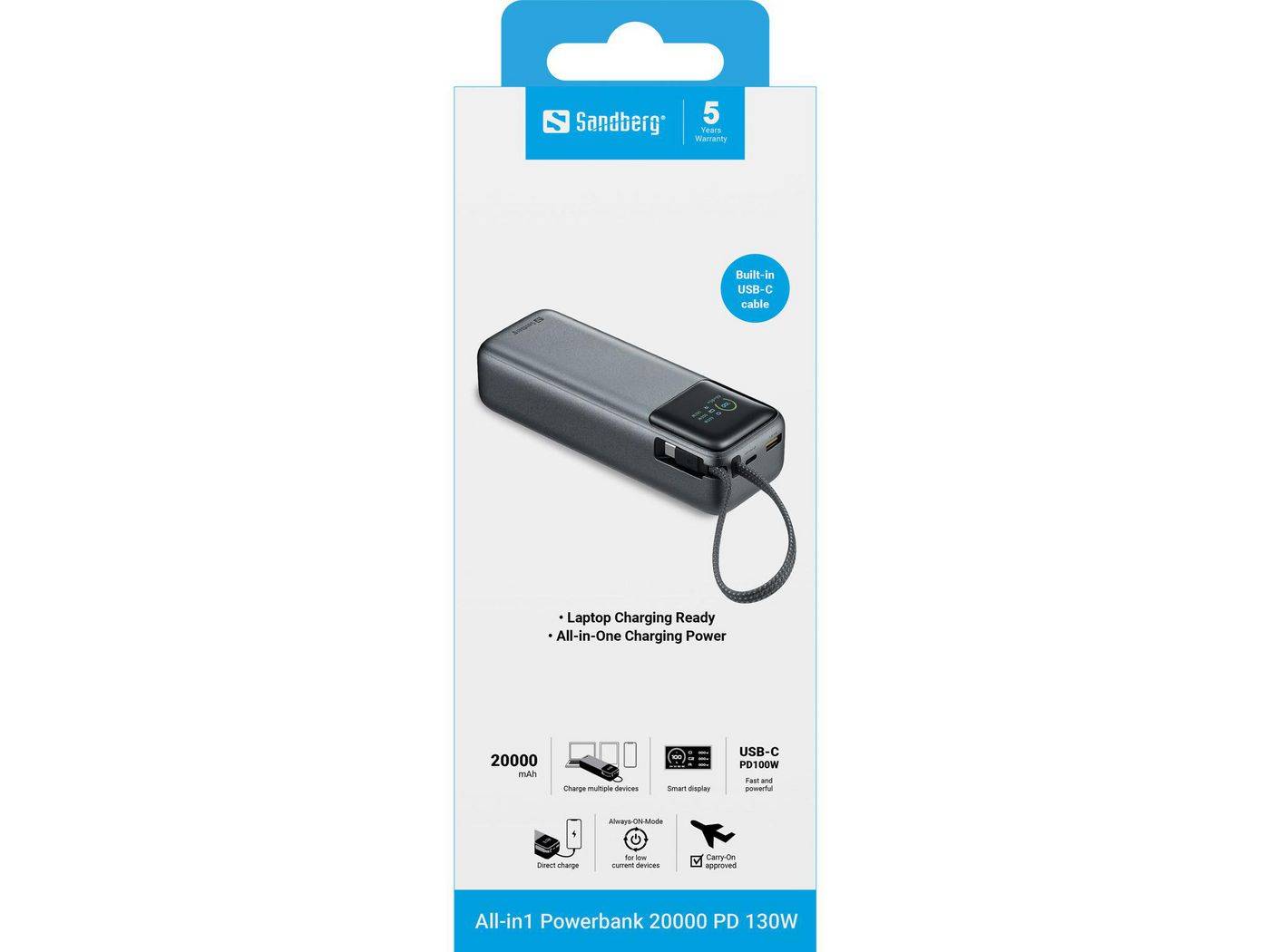 Sandberg All-in1 Powerbank 20000 PD130W levert tot 130W via USB-C-6