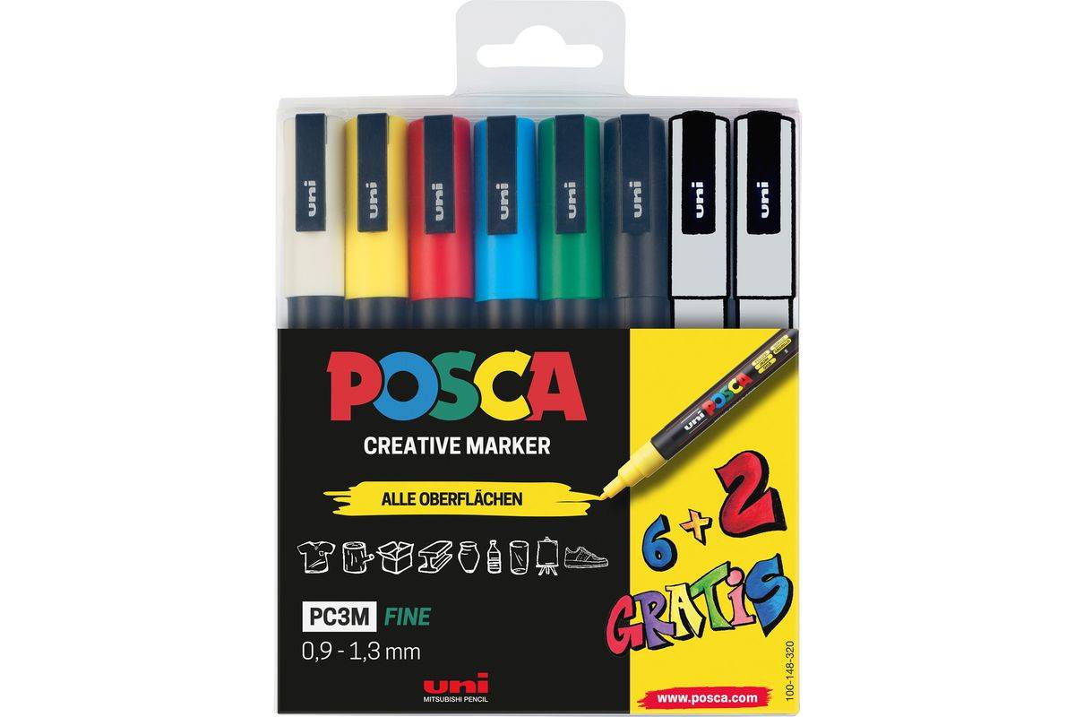 POSCA markeerstift UNI PC-3M 6+2 set-0