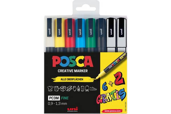 POSCA markeerstift UNI PC-3M 6+2 set