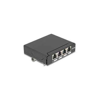 Delock Mini Desktop Patch Panel RJ45 jack 4 port Cat.6A shielded black - for mounting on a table, wall or DIN rail-0