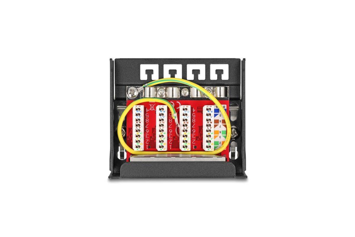 Delock Mini Desktop Patch Panel RJ45 jack 4 port Cat.6A shielded black - for mounting on a table, wall or DIN rail-1