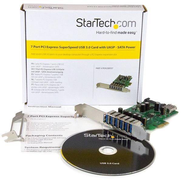 StarTech.com 7-poorts PCI Express USB 3.0-kaart - Standaard & Laag profiel - SATA-voeding - UASP-ondersteuning - 1 inter-4