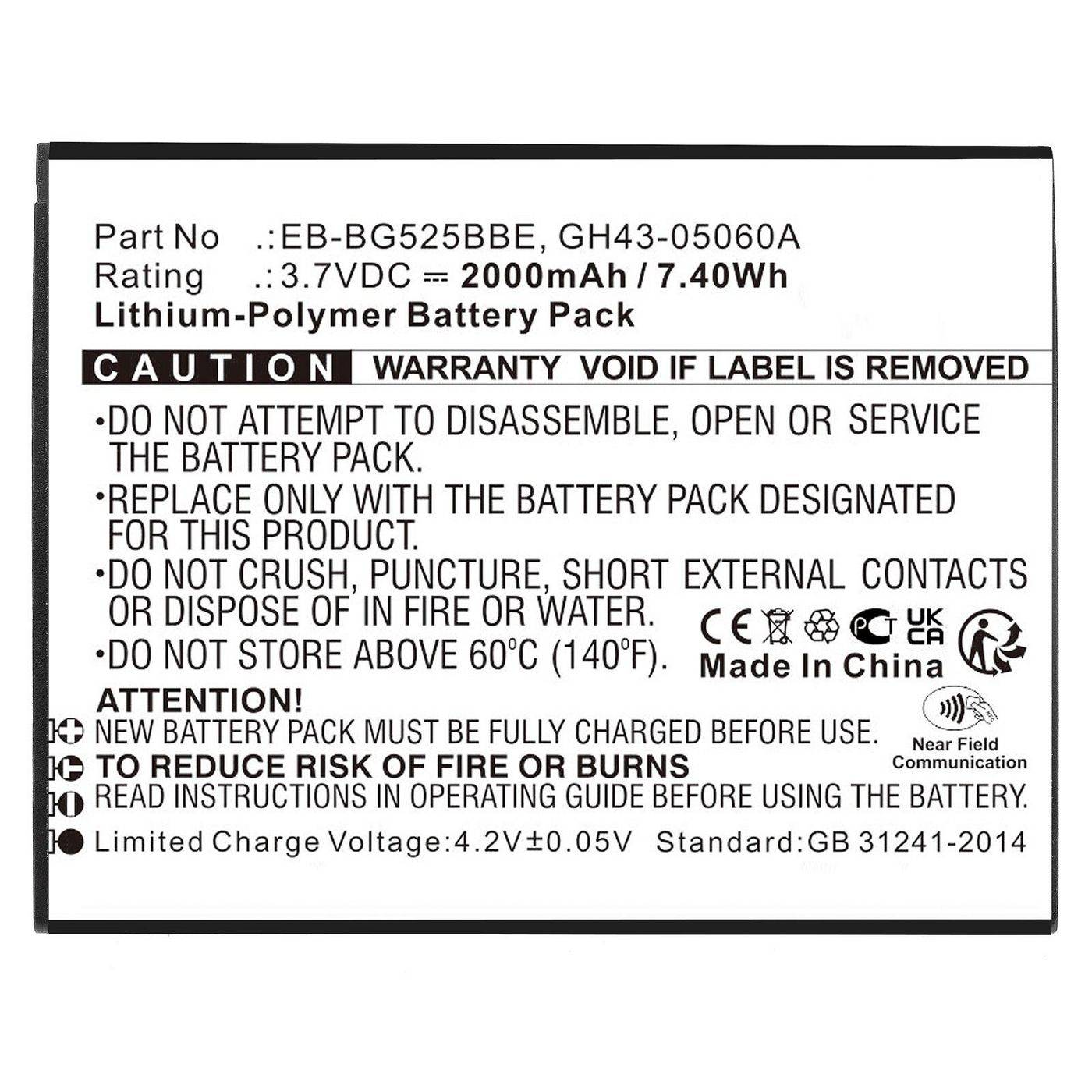 CoreParts-batterij voor Samsung mobiele telefoons, smartphone 7,40 Wh Li-Pol 3,7 V 2000 mAh voor Galaxy XCover 5, Galaxy-0