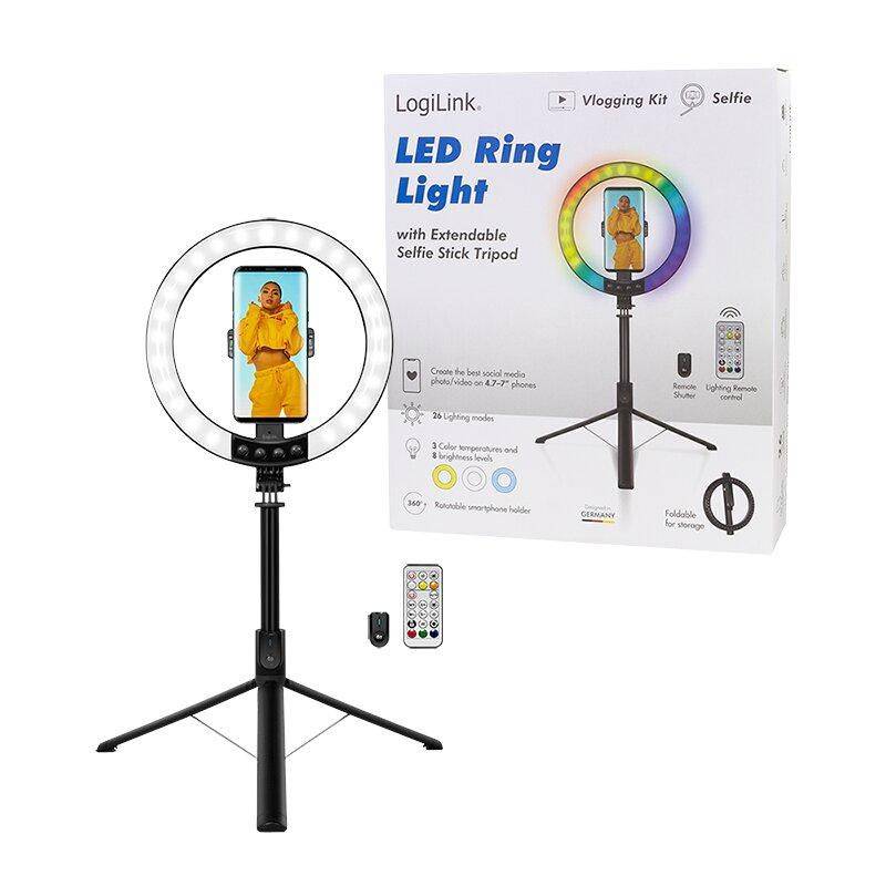 Symboolafbeelding voor Logilink smartphone ringlamp met selfiestick en statief, DM 20cm