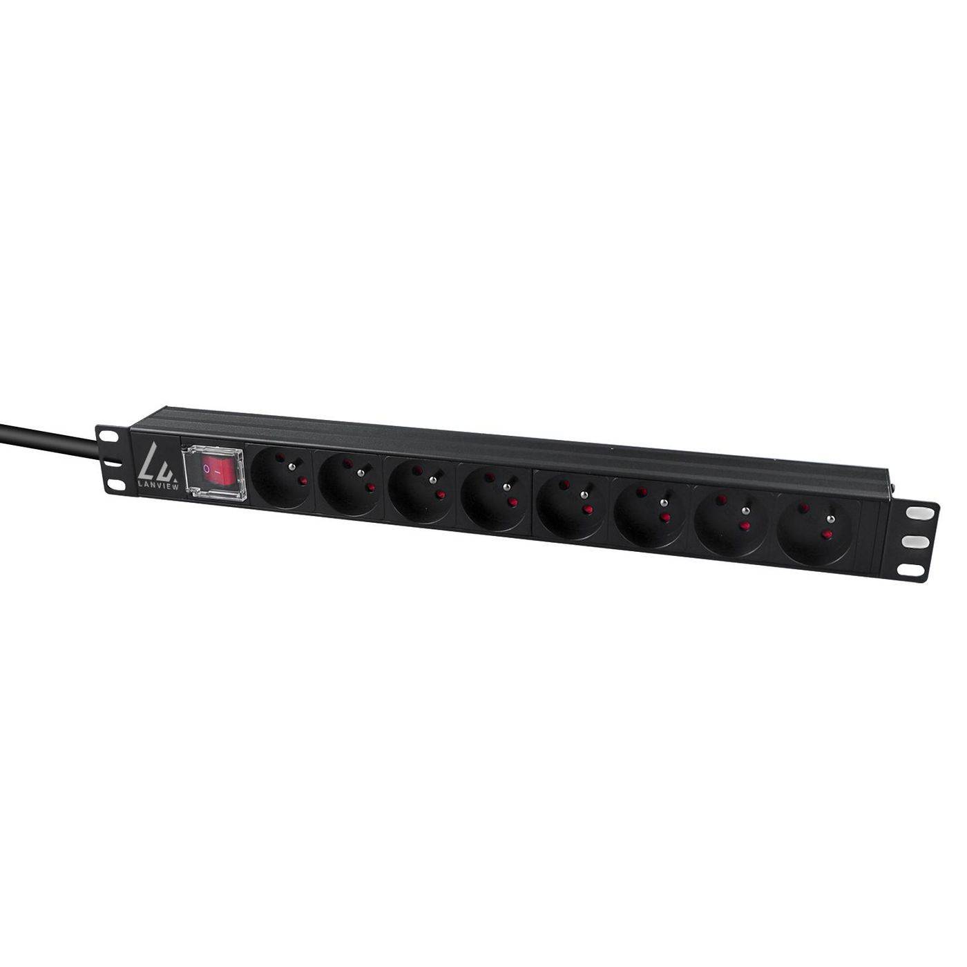 Lanview 19" rackmount stekkerdoos, 1U, 2m, 10A met 8 x Franse Type E Schuko stopcontacten, C14 stekker-1