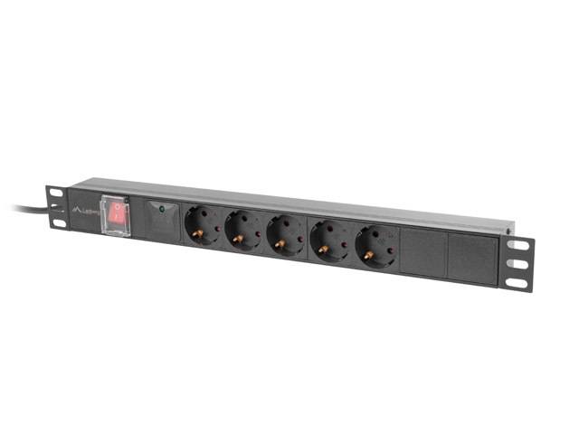 LANBERG PDU-05F-0200 Stekkerblok: beveiliging; Contact: 5; 230VAC; 16A; zwart; 2m; IP20 - 1 stuk-2