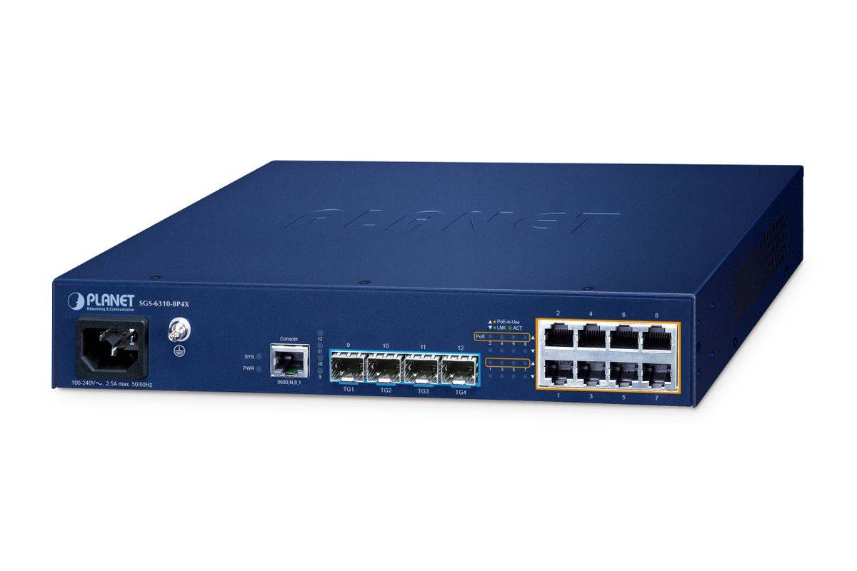 PLANET SGS-6310-8P4X netwerkswitch met beheerde L3 Gigabit Ethernet (10/100/1000) Power over Ethernet (PoE) Blauw-0
