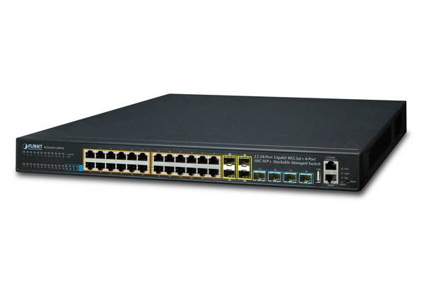 PLANET SGS-6341-24P4X netwerkswitch, beheerde L3 Gigabit Ethernet (10/100/1000), Power over Ethernet (PoE), 1U, zwart.