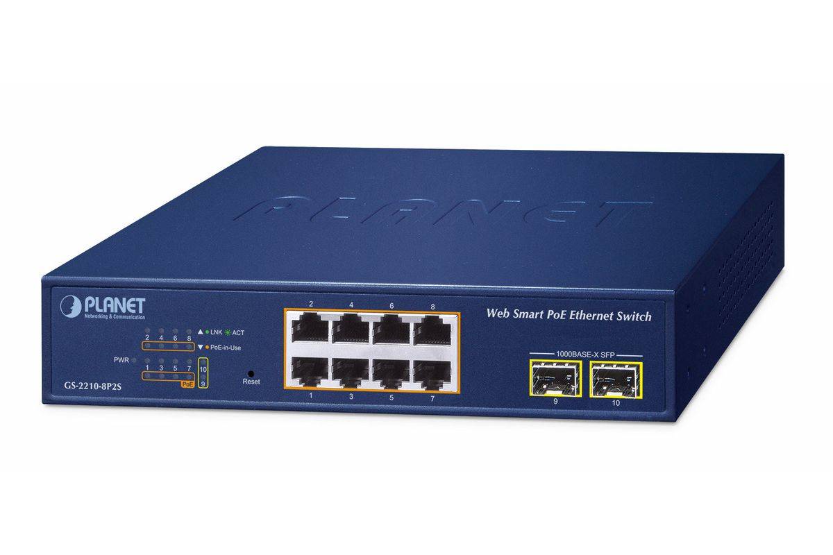 PLANET 8-poorts 10/100/1000T 802.3at Managed L2 Gigabit Ethernet (10/100/1000) Blauw-0