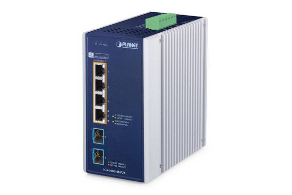 PLANET IGS-1000-4UP2X netwerkswitch 2,5G Ethernet (100/1000/2500) Power over Ethernet (PoE) aluminium, blauw