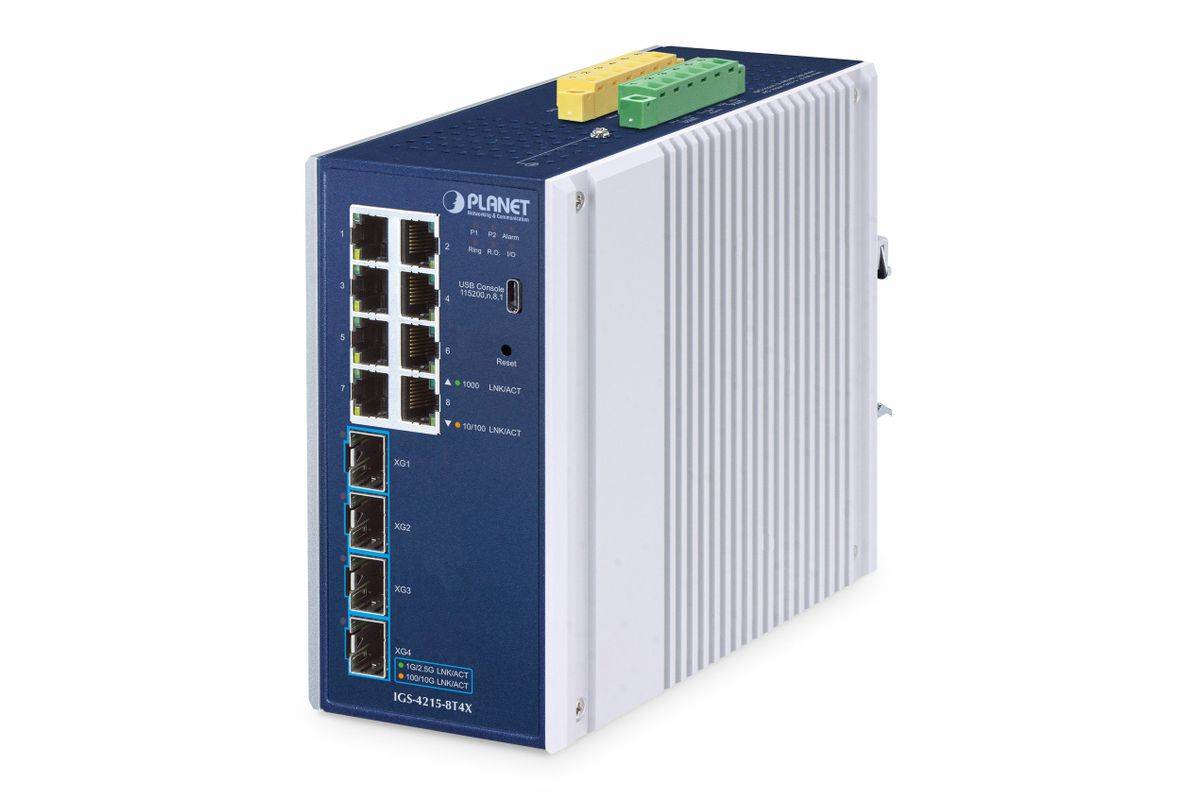 PLANET IP30 Industriële L2/L4 8-poorts beheerde L2/L4 Gigabit Ethernet (10/100/1000) Aluminium, Blauw-0