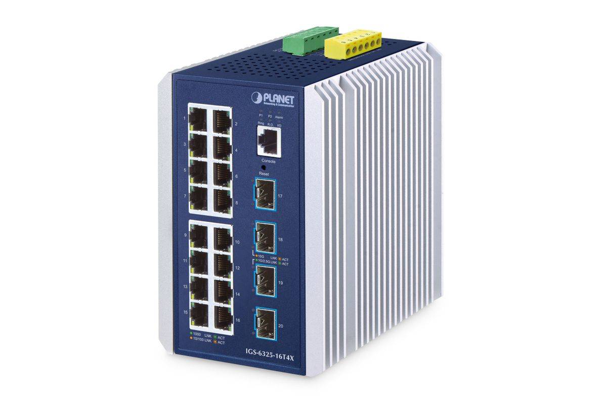 PLANET IP30 Industriële L3 16-poorts beheerde Gigabit Ethernet (10/100/1000) aluminium, blauw-0