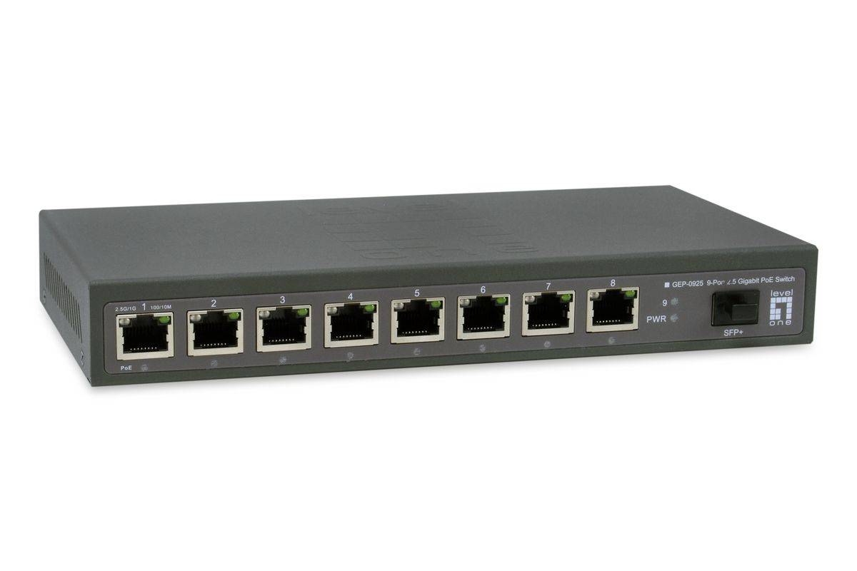LevelOne GEP-0925 netwerkswitch, onbeheerd, 2,5G Ethernet (100/1000/2500), Power over Ethernet (PoE), zwart.-0