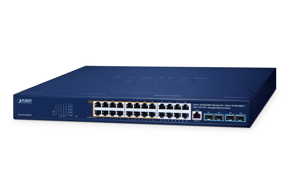 PLANET GS-4210-16UP8T4X netwerkswitch, beheerde L2/L4 Gigabit Ethernet (10/100/1000)-0